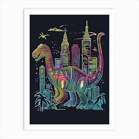 Dinosaur Neon New York Cityscape 1 Art Print