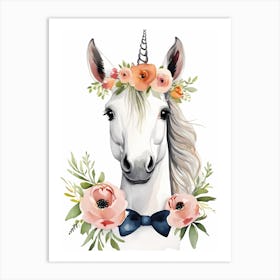 Baby Unicorn Flower Crown Bowties Woodland Animal Nursery Decor (1) Art Print