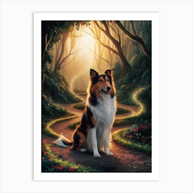 Collie In The Forest Art Print