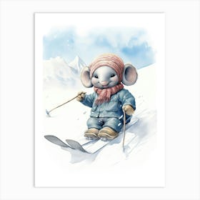 Elephant Painting Skiing Watercolour 3 Art Print