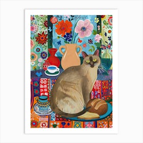 Tea Time With A Burmese Cat 1 Art Print