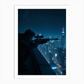 Sniper On A City Roof - Diverse Art Illustration 28 Art Print