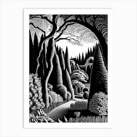 Parco Sempione, 1, Italy Linocut Black And White Vintage Art Print