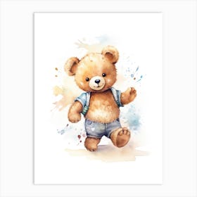Roller Skating Teddy Bear Painting Watercolour 1 Art Print