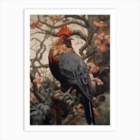 Dark And Moody Botanical Rooster 1 Art Print