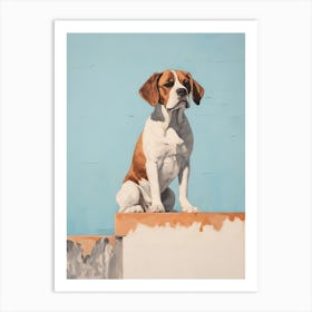 Saint Bernard Dog, Painting In Light Teal And Brown 0 Art Print