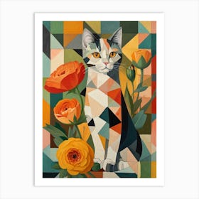 The cat and the immortal flower Art Print