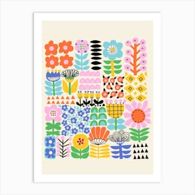 Folk Art Flower Collage Bold And Virbant Art Print