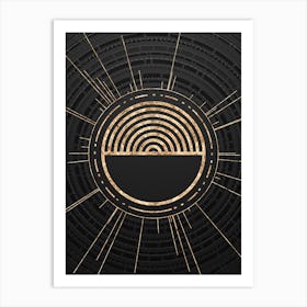 Geometric Glyph Symbol in Gold with Radial Array Lines on Dark Gray n.0139 Art Print