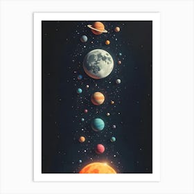 A Colorful Space Scene With A Large Moon Like Planet Art Print