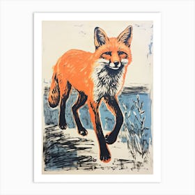 Red Fox, Woodblock Animal Drawing 1 Art Print