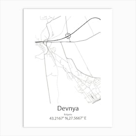 Devnya,Bulgaria Minimalist Map Art Print