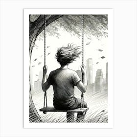 Moody Man on Swing Sketch 6 Art Print