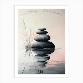 Stacked Zen Stones And Gentle Stream, soft palette watercolor minimalist Calm Poster Art Print