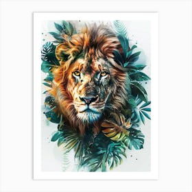 Double Exposure Realistic Lion With Jungle 30 Art Print