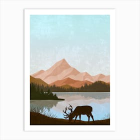 Deer By The Lake Art Print