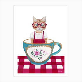 Ginger Cat In A Cup Art Print