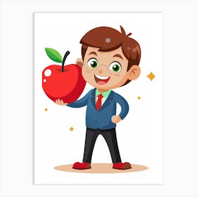 Boy Holding An Apple Art Print