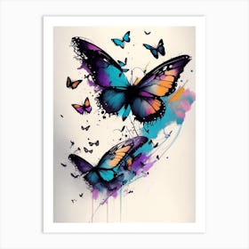 Butterflies Flying In The Sky Graffiti Illustration 3 Art Print