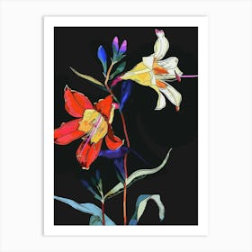 Neon Flowers On Black Canterbury Bells 4 Art Print