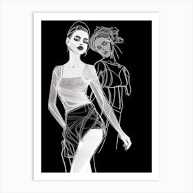 Women Sketch In Black And White Line Art Clear 2 Art Print