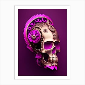 Skull With Steampunk Details 1 Pink Mexican Art Print