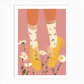 Woman Yellow Shoes With Flowers 3 Art Print