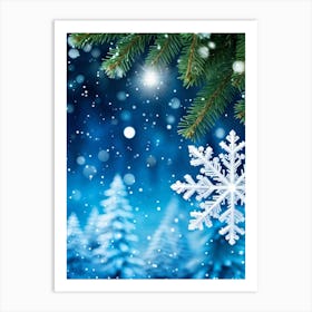 Closeup Of A Single Luminescent Snowflake Catch The Glimmer Of A Quarter Moon Resting On A Coniferou (7) Art Print