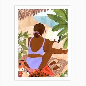 Woman Reading On The Beach Art Print