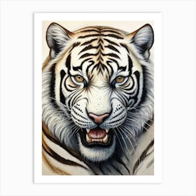 Angry White Tiger Face Art Print