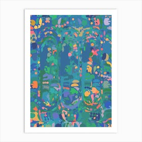 Quirky Aesthetic Abstract Shapes in Tropical Blue and Green Art Print