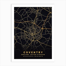 Coventry England Black And Gold Map Art Print