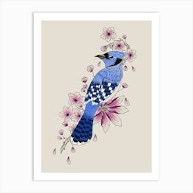 Blue Jay On Cherry Blossoms Art Print