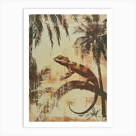 Chameleon In The Palm Trees Block Print 1 Art Print