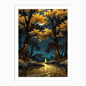 Autumn Forest In The Moonlight Art Print