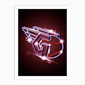 Neon Baseball Logo With Wings Art Print