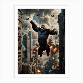 The Battle for the Sky: The Giant Gorilla vs. Machine Guns and Biplanes Art Print