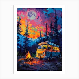 Mini Bus At Sunset, Vibrant, Pop Art Art Print