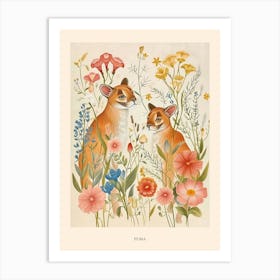 Folksy Floral Animal Drawing Puma 2 Poster Art Print