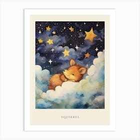 Baby Squirrel 1 Sleeping In The Clouds Nursery Poster Art Print