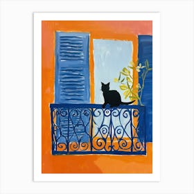 Black Cat Orange Wall Mediterranean Art Print