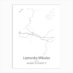 Liptovsky Mikulas,Slovakia Minimalist Map Art Print