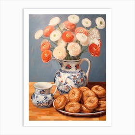 Ranunculus Flower And Doughnuts Still Life Painting 1 Dreamy Art Print