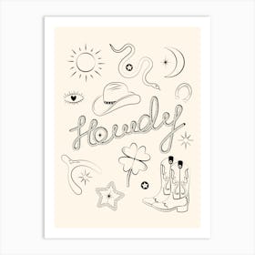 Howdy. Black and White Good Luck Charms Art Print