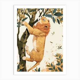 Barbary Lion Climbing A Tree Illustration 2 Art Print