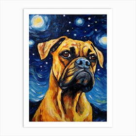 Boxer Starry Night Dog Portrait Art Print