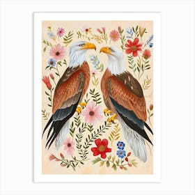 Folksy Floral Animal Drawing Eagle 2 Art Print