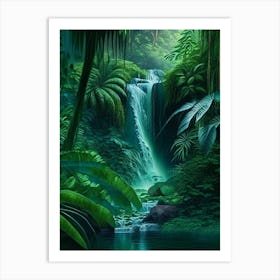 Waterfalls In A Jungle Waterscape Crayon 1 Art Print