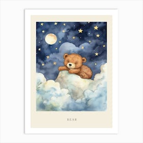 Baby Bear Cub 1 Sleeping In The Clouds Nursery Poster Art Print