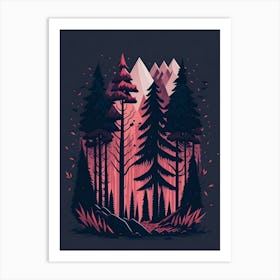 A Fantasy Forest At Night In Red Theme 73 Art Print
